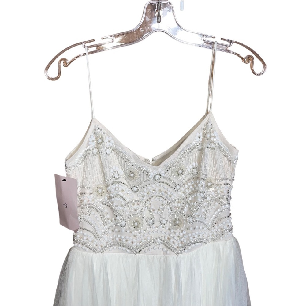 BHLDN Sterling Gown Maxi Wedding Bridesmaid Size 4 Beaded Beige Off White Empire